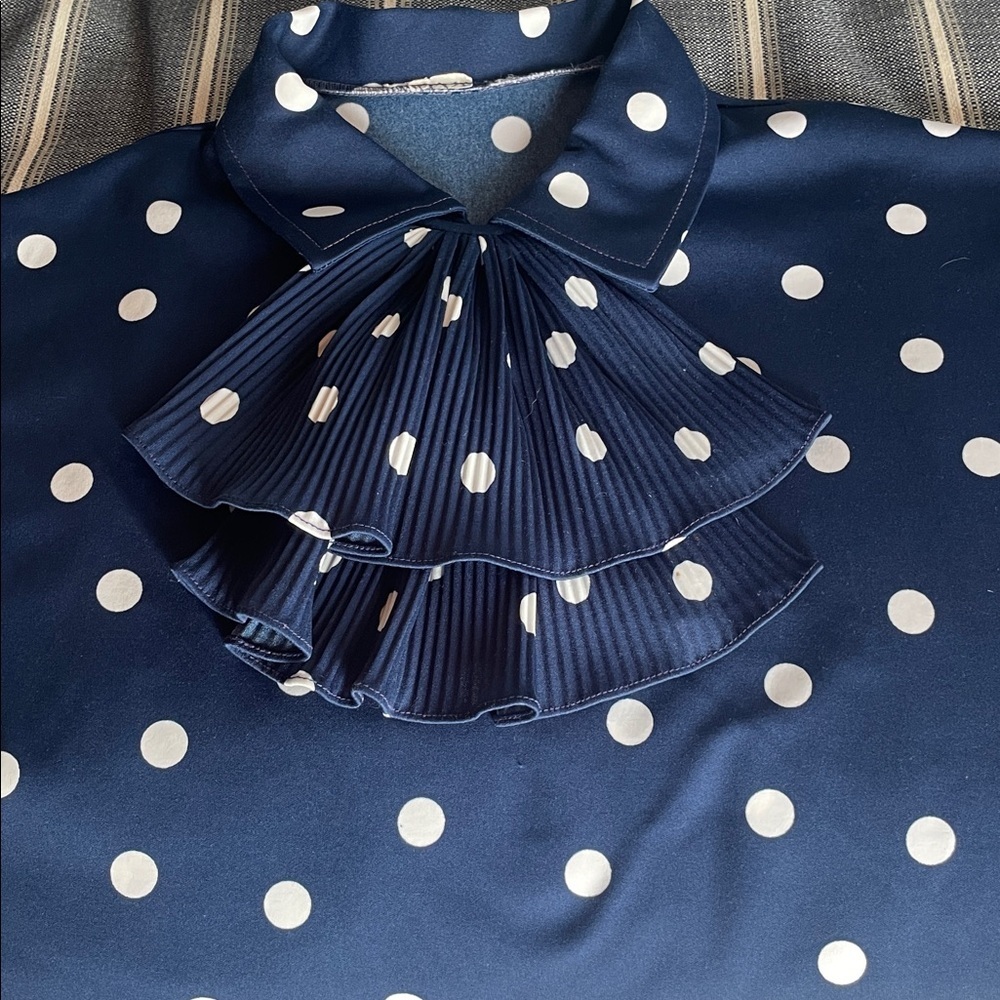 Navy Polka Dot Women's Top with removable ruffle